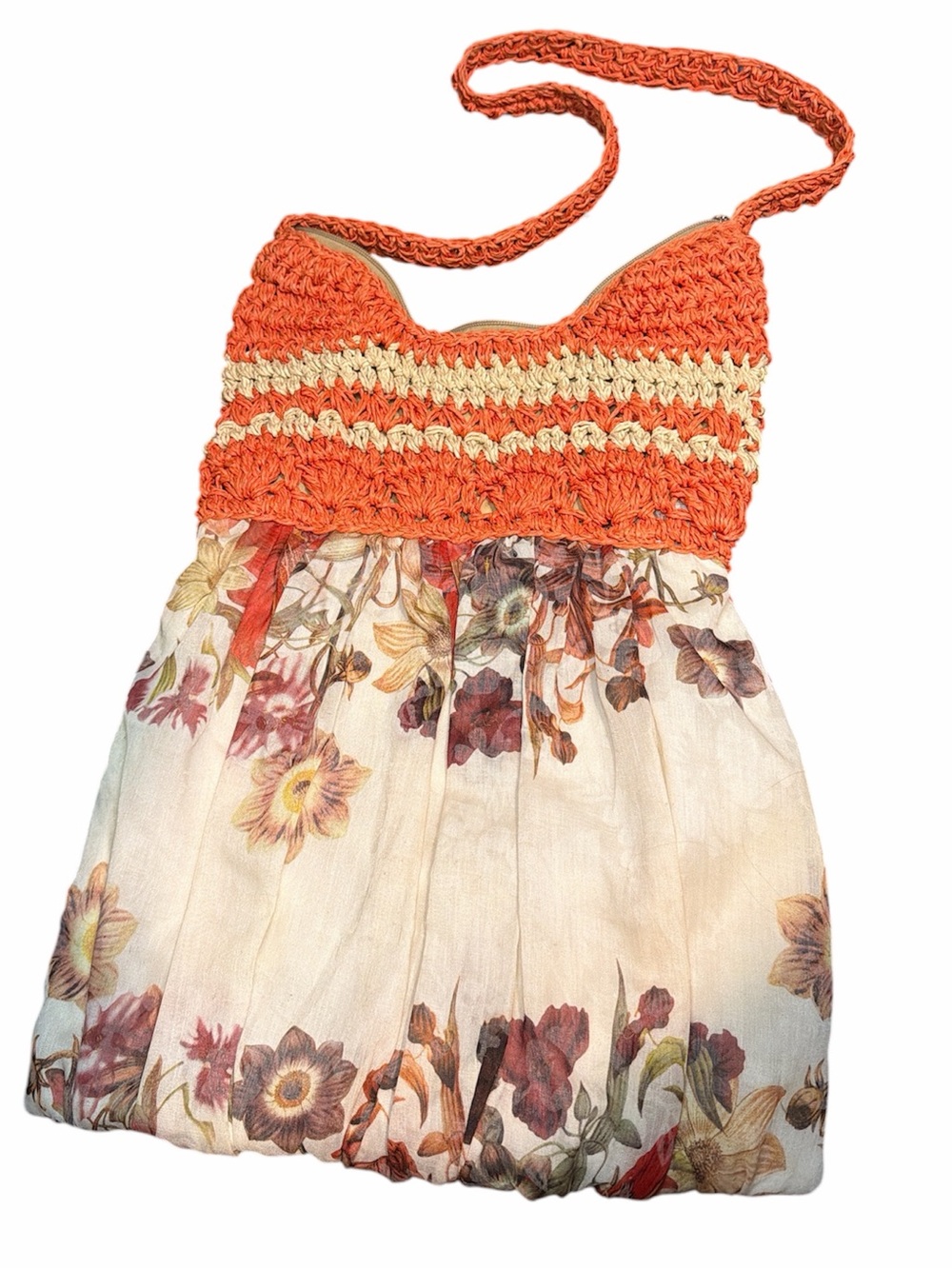 Braciano Crochet Bodice Floral Purse in Orange and Cream